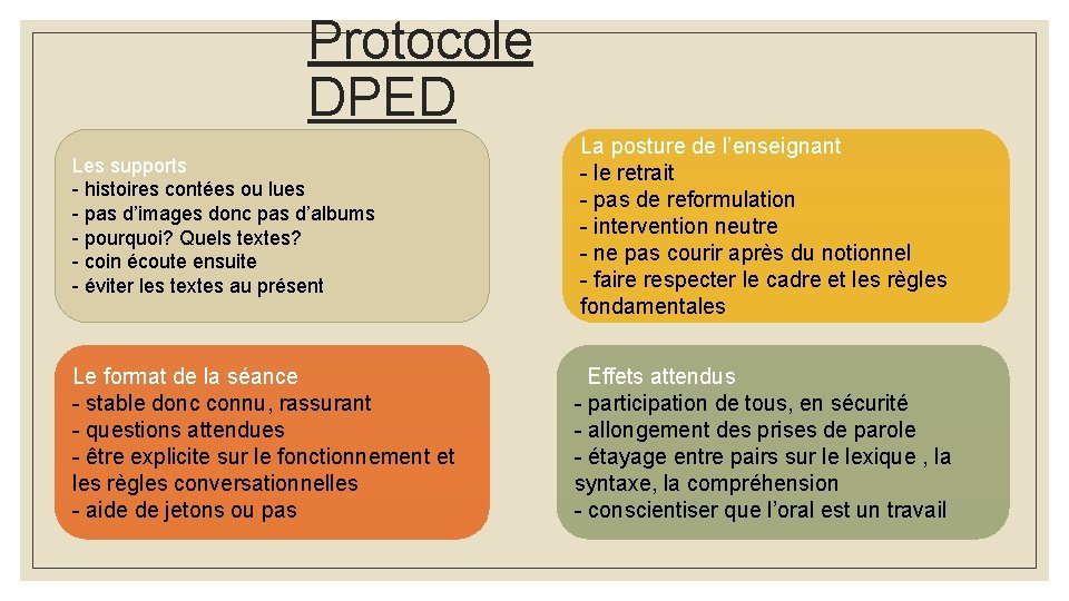 Protocole DPED Les supports - histoires contées ou lues - pas d’images donc pas