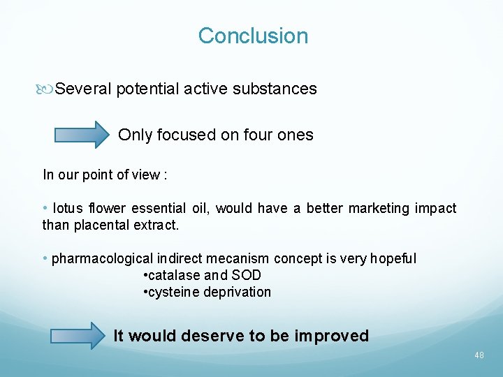 Conclusion Several potential active substances Only focused on four ones In our point of