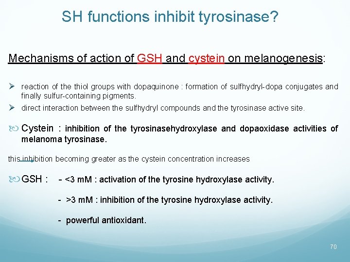 SH functions inhibit tyrosinase? Mechanisms of action of GSH and cystein on melanogenesis: Ø