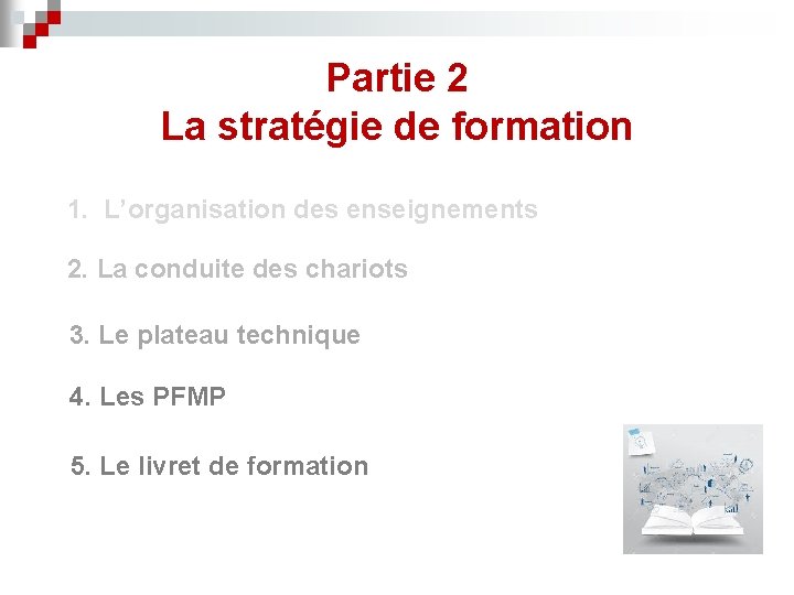 Partie 2 La stratégie de formation 1. L’organisation des enseignements 2. La conduite des