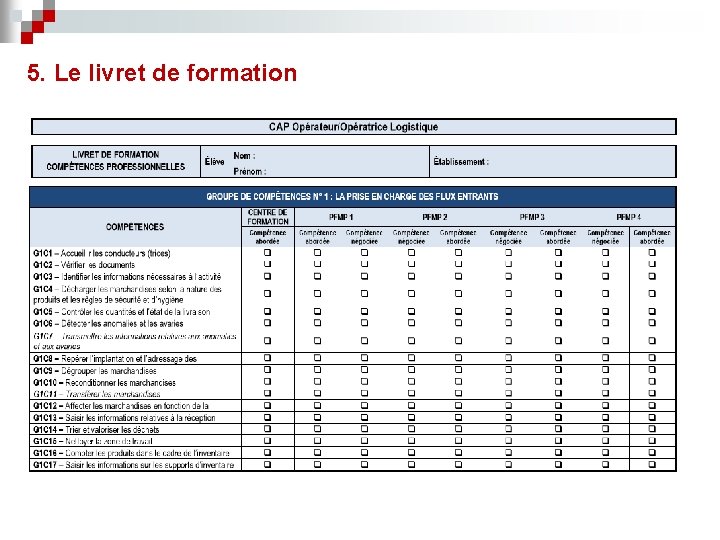 5. Le livret de formation 