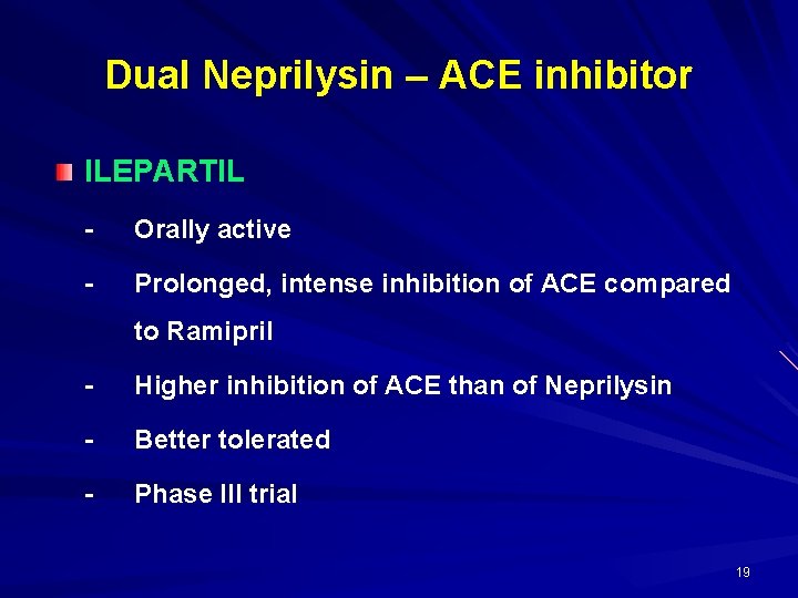 Dual Neprilysin – ACE inhibitor ILEPARTIL - Orally active - Prolonged, intense inhibition of