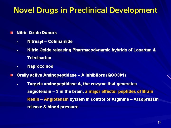 Novel Drugs in Preclinical Development Nitric Oxide Donors - Nitrosyl – Cobinamide - Nitric
