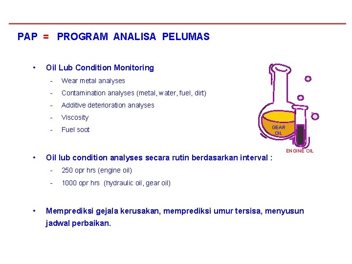 PAP = PROGRAM ANALISA PELUMAS • • • Oil Lub Condition Monitoring Wear metal