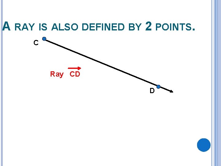 A RAY IS ALSO DEFINED BY 2 POINTS. C Ray CD D 