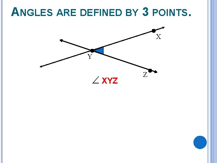 ANGLES ARE DEFINED BY 3 POINTS. X Y XYZ Z 