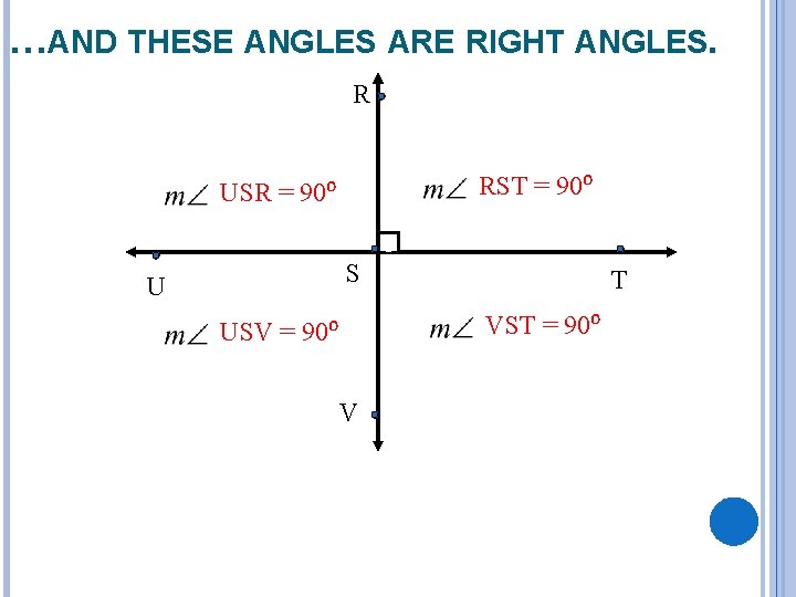 …AND THESE ANGLES ARE RIGHT ANGLES. R RST = 90⁰ USR = 90⁰ c
