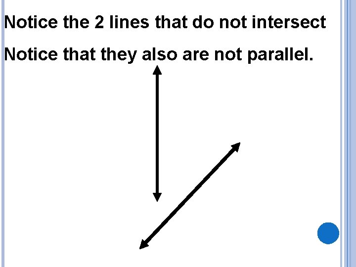 Notice the 2 lines that do not intersect Notice that they also are not