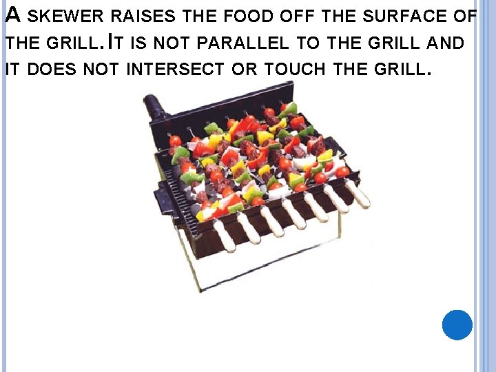 A SKEWER RAISES THE FOOD OFF THE SURFACE OF THE GRILL. IT IS NOT