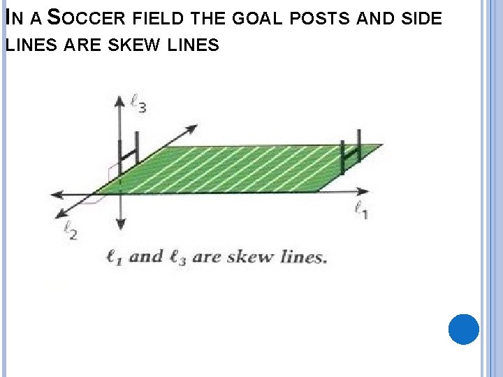 IN A SOCCER FIELD THE GOAL POSTS AND SIDE LINES ARE SKEW LINES 