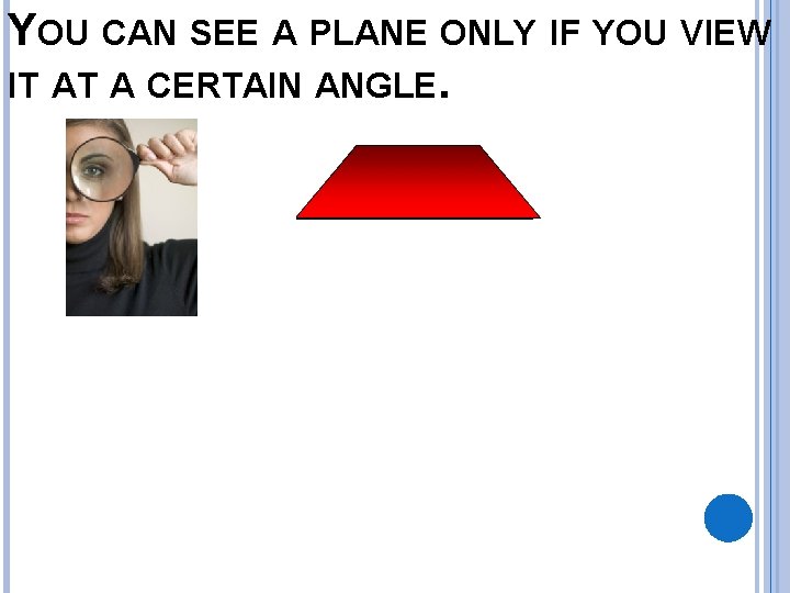 YOU CAN SEE A PLANE ONLY IF YOU VIEW IT AT A CERTAIN ANGLE.