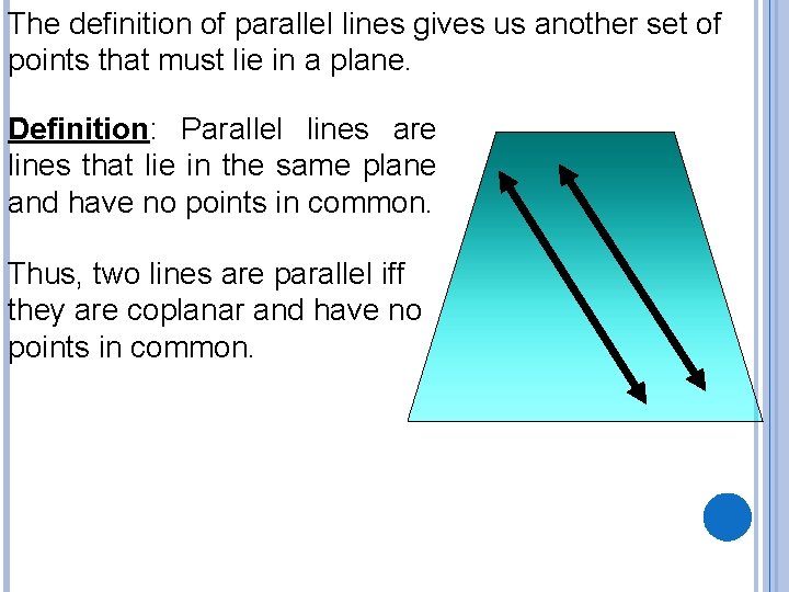 The definition of parallel lines gives us another set of points that must lie