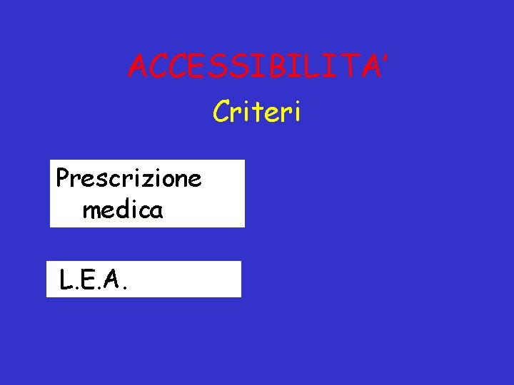 ACCESSIBILITA’ Criteri Prescrizione medica L. E. A. ACCESSIBILITA’ Criteri Prescrizione medica L. E. A.