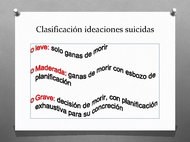 Clasificación ideaciones suicidas 