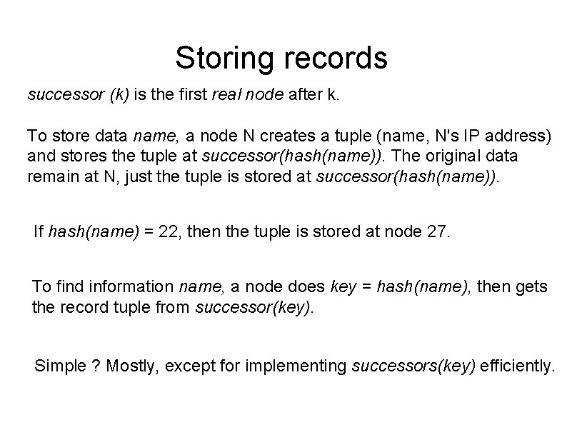 Storing records successor (k) is the first real node after k. To store data