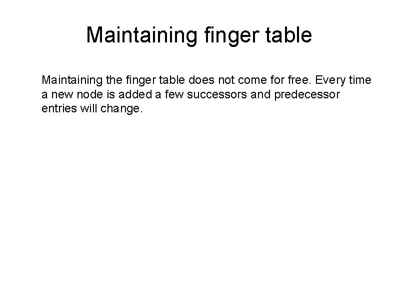 Maintaining finger table Maintaining the finger table does not come for free. Every time