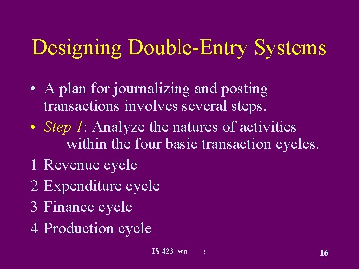 Designing Double-Entry Systems • A plan for journalizing and posting transactions involves several steps.