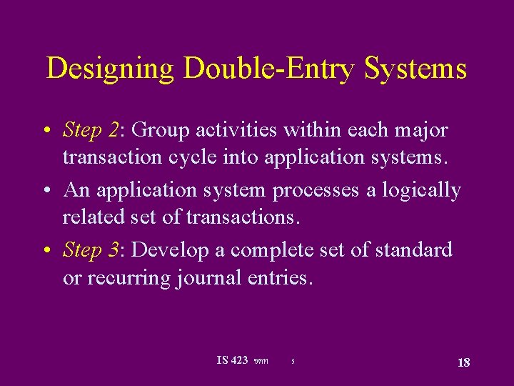 Designing Double-Entry Systems • Step 2: Group activities within each major transaction cycle into