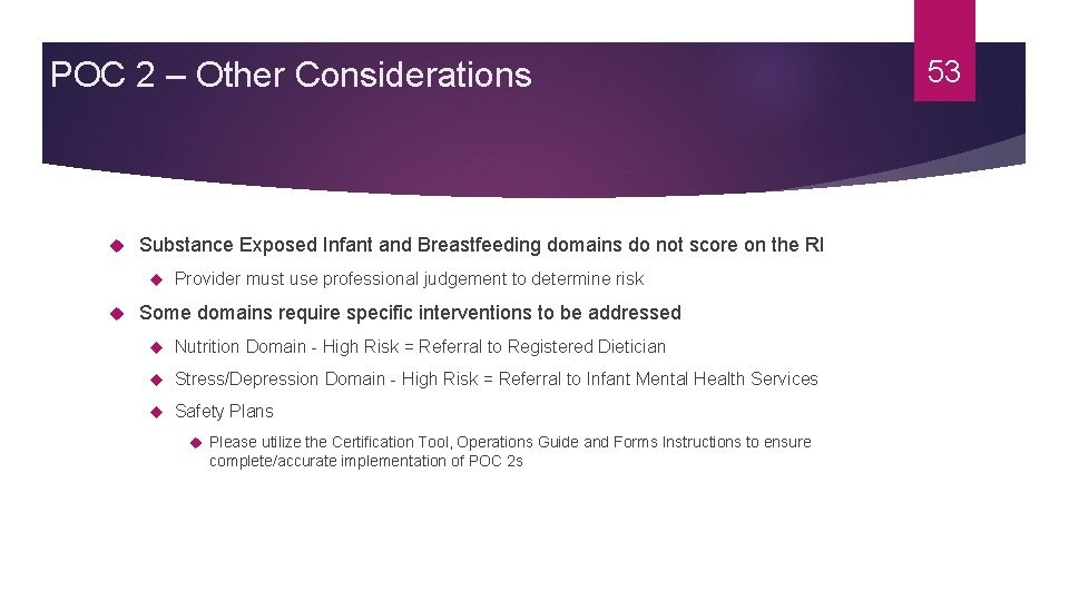 POC 2 – Other Considerations Substance Exposed Infant and Breastfeeding domains do not score