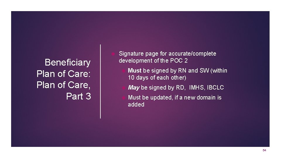  Beneficiary Plan of Care: Plan of Care, Part 3 Signature page for accurate/complete