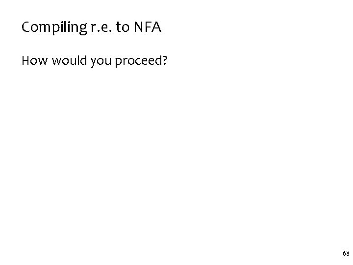 Compiling r. e. to NFA How would you proceed? 68 