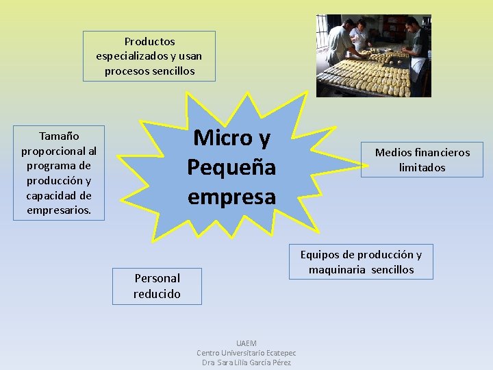 Productos especializados y usan procesos sencillos Micro y Pequeña empresa Tamaño proporcional al programa