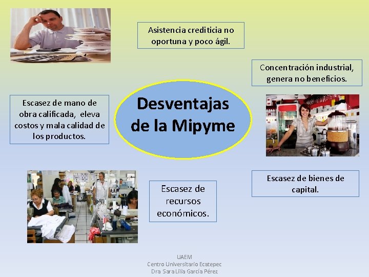 Asistencia crediticia no oportuna y poco ágil. Concentración industrial, genera no beneficios. Escasez de