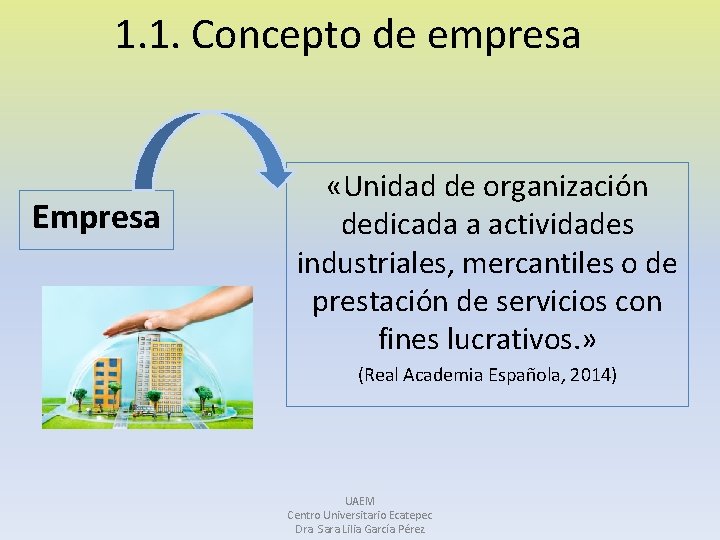 1. 1. Concepto de empresa Empresa «Unidad de organización dedicada a actividades industriales, mercantiles