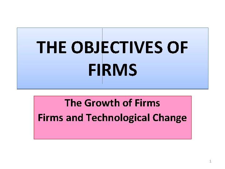 THE OBJECTIVES OF FIRMS The Growth of Firms and Technological Change 1 