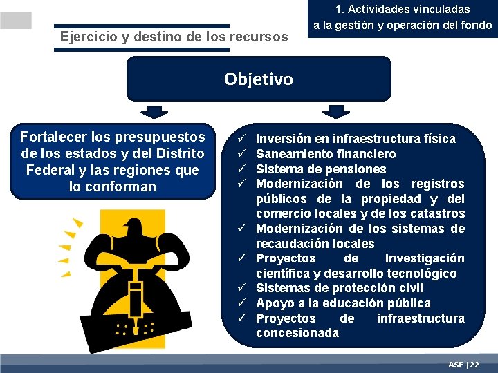 Ejercicio y destino de los recursos 1. Actividades vinculadas a la gestión y operación
