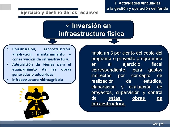 Ejercicio y destino de los recursos 1. Actividades vinculadas a la gestión y operación
