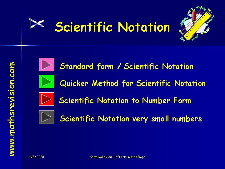 www. mathsrevision. com Scientific Notation Standard form / Scientific Notation Quicker Method for Scientific