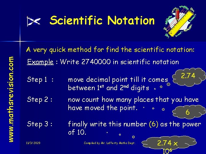 Scientific Notation www. mathsrevision. com A very quick method for find the scientific notation: