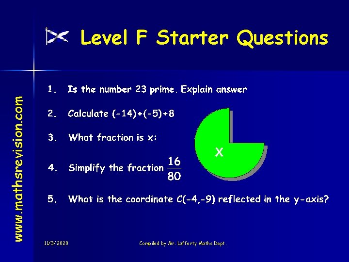 www. mathsrevision. com Level F Starter Questions X 11/3/2020 Compiled by Mr. Lafferty Maths