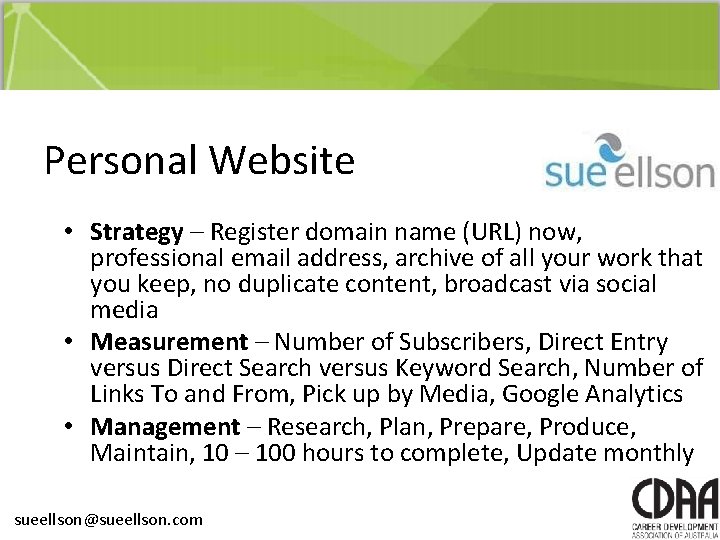 Personal Website • Strategy – Register domain name (URL) now, professional email address, archive Personal Website • Strategy – Register domain name (URL) now, professional email address, archive