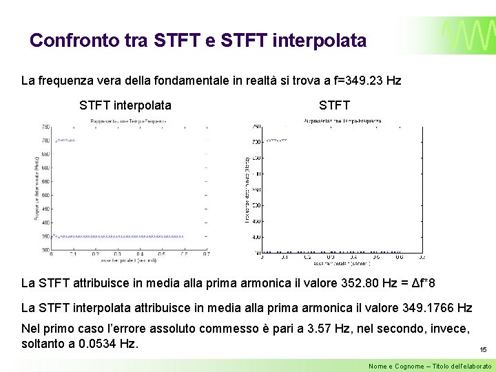 Confronto tra STFT e STFT interpolata La frequenza vera della fondamentale in realtà si