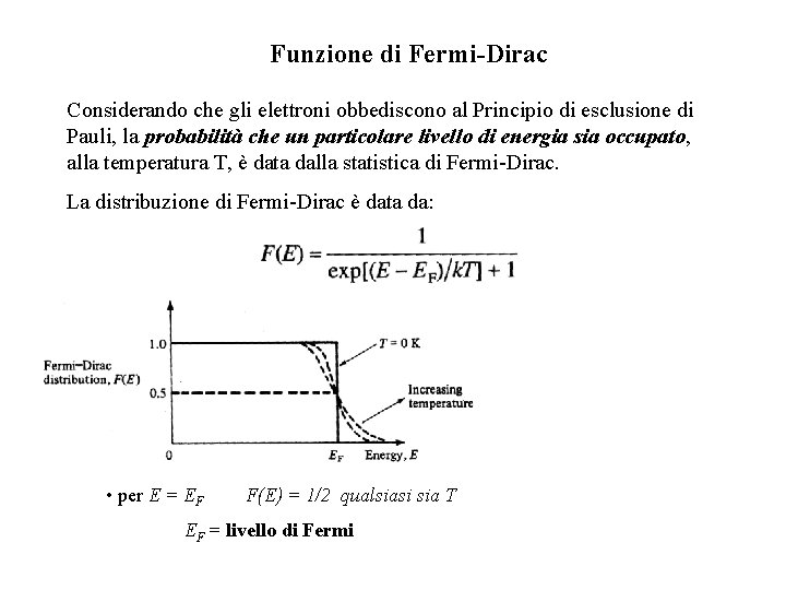 Funzione di Fermi-Dirac Considerando che gli elettroni obbediscono al Principio di esclusione di Pauli,