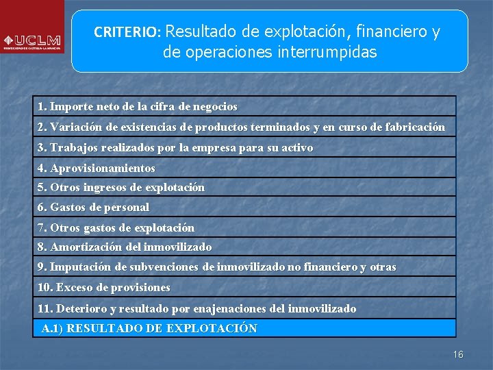 CRITERIO: Resultado de explotación, financiero y de operaciones interrumpidas 1. Importe neto de la