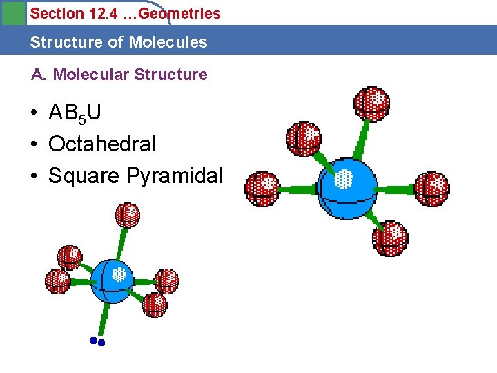 Section 12. 4 …Geometries Structure of Molecules A. Molecular Structure • AB 5 U