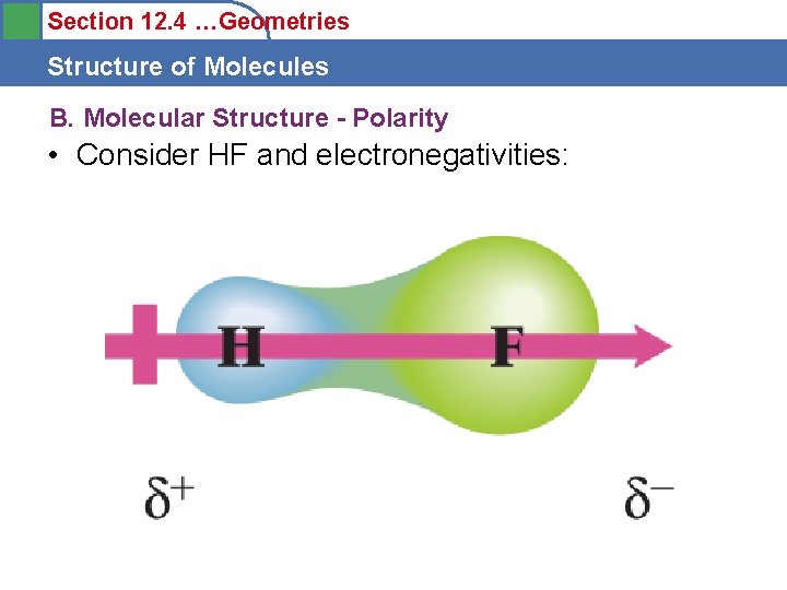Section 12. 4 …Geometries Structure of Molecules B. Molecular Structure - Polarity • Consider