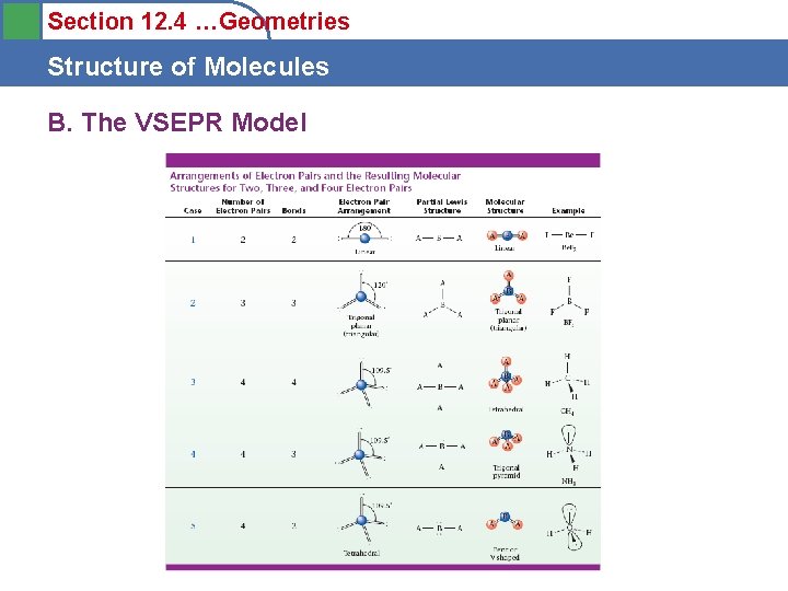 Section 12. 4 …Geometries Structure of Molecules B. The VSEPR Model 