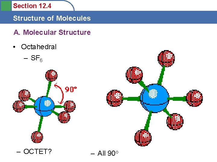 Section 12. 4 Structure of Molecules A. Molecular Structure • Octahedral – SF 6