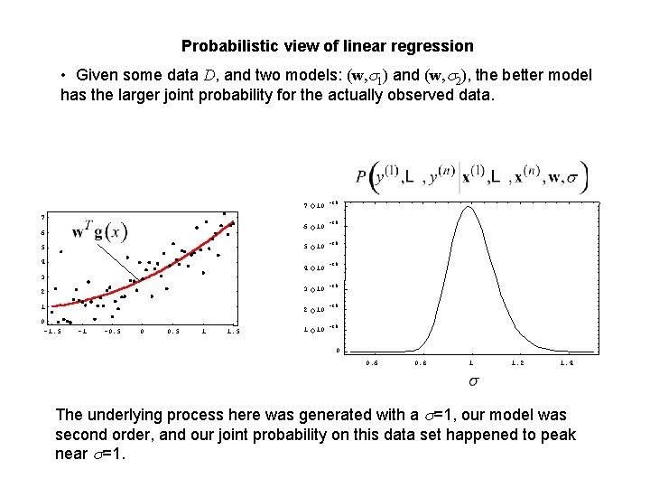 Probabilistic view of linear regression • Given some data D, and two models: (w,