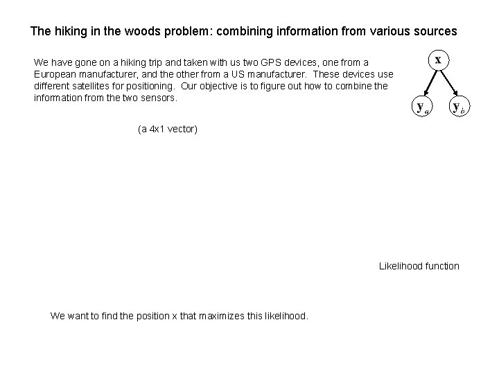 The hiking in the woods problem: combining information from various sources We have gone