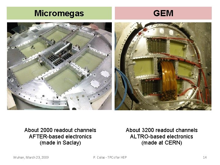 Micromegas GEM About 2000 readout channels AFTER-based electronics (made in Saclay) About 3200 readout