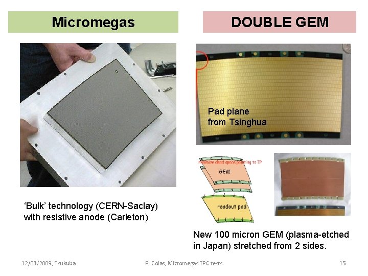 Micromegas DOUBLE GEM Pad plane from Tsinghua ‘Bulk’ technology (CERN-Saclay) with resistive anode (Carleton)