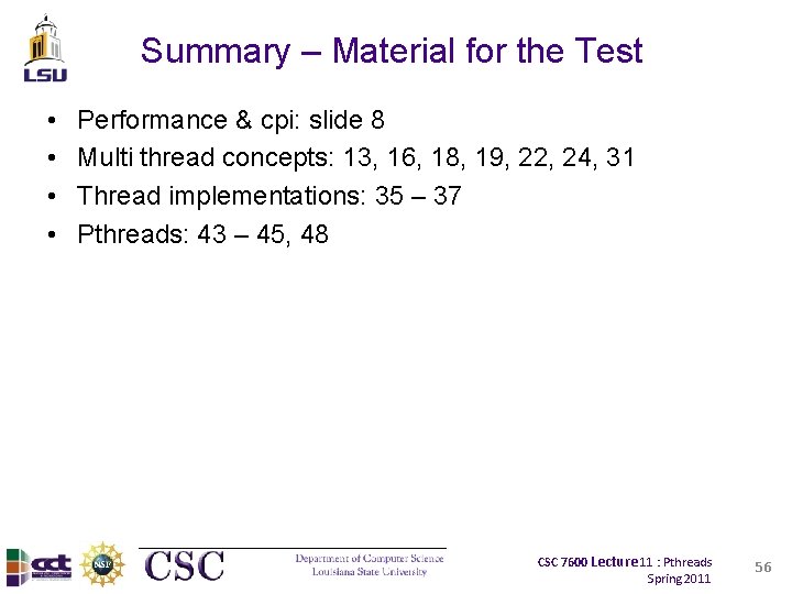 Summary – Material for the Test • • Performance & cpi: slide 8 Multi