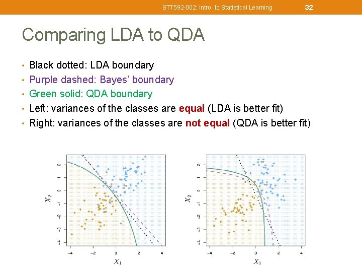 STT 592 -002: Intro. to Statistical Learning 32 Comparing LDA to QDA • Black