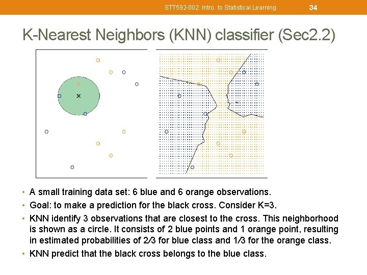 STT 592 -002: Intro. to Statistical Learning 34 K-Nearest Neighbors (KNN) classifier (Sec 2.