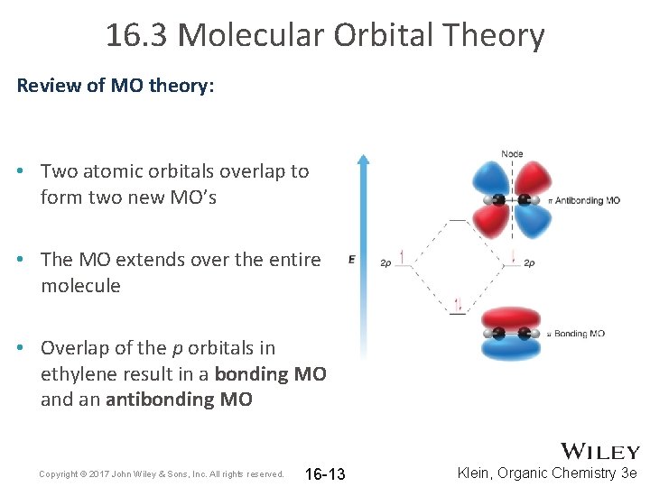 16. 3 Molecular Orbital Theory Review of MO theory: • Two atomic orbitals overlap